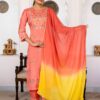 Round neck kurti set, Regular fit pant with Tie-dye Dupatta