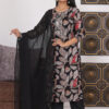 Multicolor Kurti Set with Embroidery and Black Veil