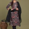 Multicolor Kurti Set with Black Veil