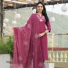 Dark Pink Embroidered Kurti Set with Veil