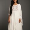 🤍 White Mal Cotton Flared Kurti Set with Dupatta – Elegant Festive & Function Wear for Women 🤍