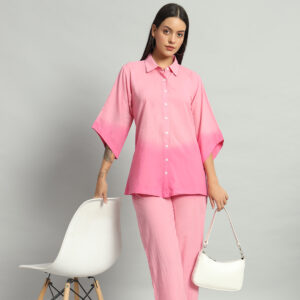 Blush Ombre Shirt-Style Cotton Co-ord Set
