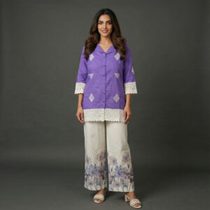 Royal Contrast Khadi Co-ord Set