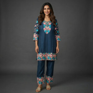 Midnight Blue Embroidered Rayon Co-ord Set