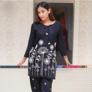 Classic Black Embroidered Cotton Co-ord Set