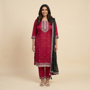 ❤️Red & Black Embroidered Set in Premium Roman Silk