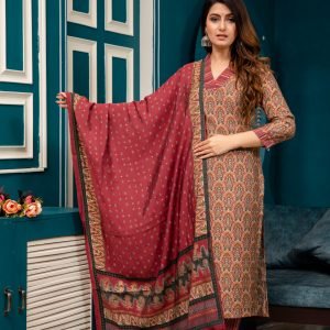 Red Printed Muslin Set with Afghani Pants