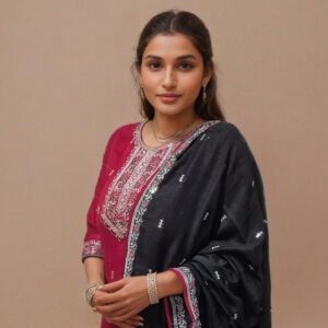 ❤️Red & Black Embroidered Set in Premium Roman Silk