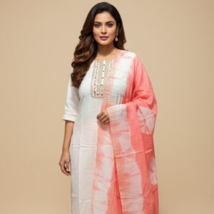 White & Pink Embroidered Cotton Set