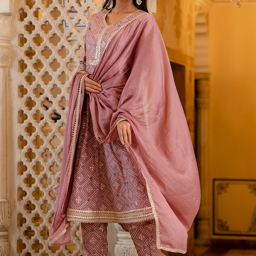 Festive 3-Piece Anarkali Set with Chinon Dupatta - Image 4