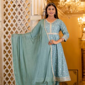 Festive 3-Piece Anarkali Set with Chinon Dupatta