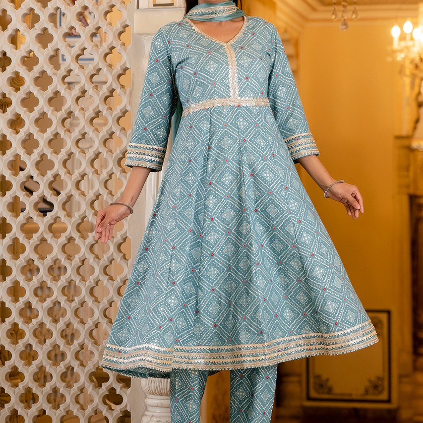 Festive 3-Piece Anarkali Set with Chinon Dupatta - Image 5