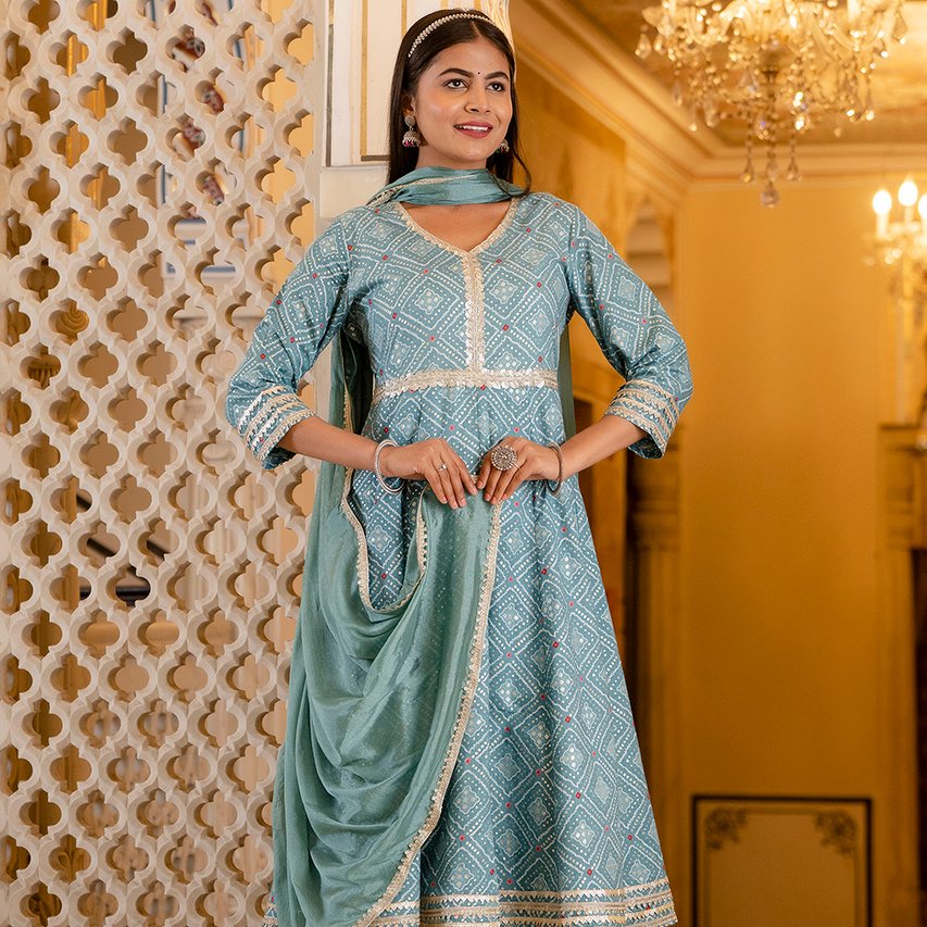 Festive 3-Piece Anarkali Set with Chinon Dupatta - Image 13