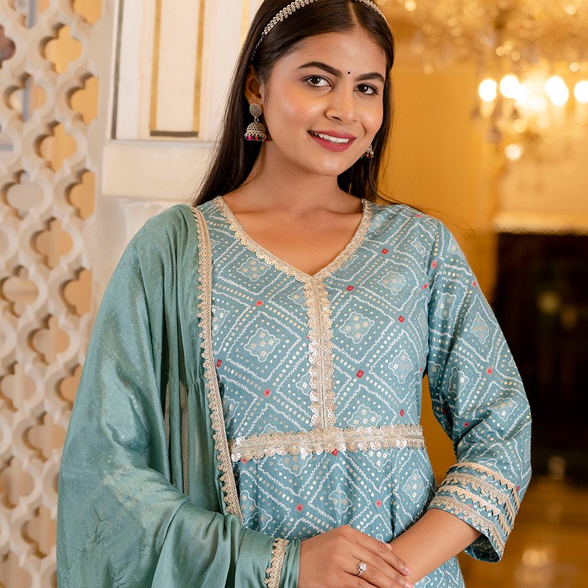 Festive 3-Piece Anarkali Set with Chinon Dupatta - Image 9