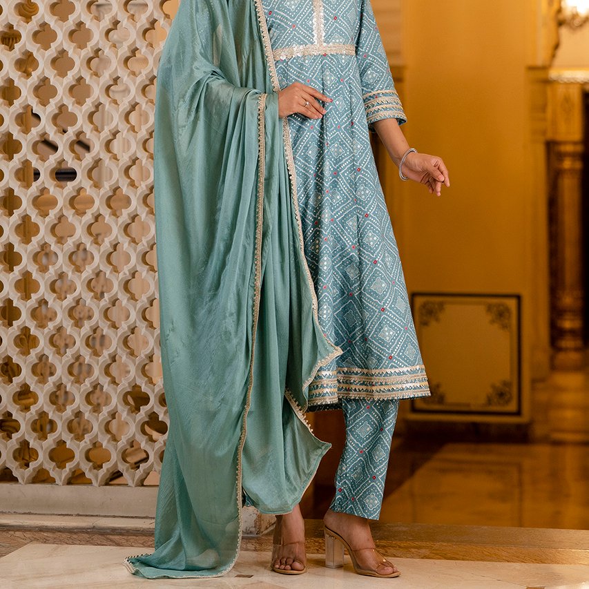 Festive 3-Piece Anarkali Set with Chinon Dupatta - Image 11