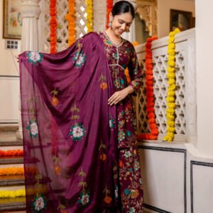 Royal Purple Muslin Sharara Suit Set