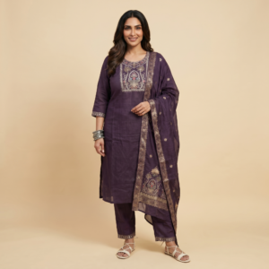 Royal Purple Roman Silk Set with Designer Dupatta