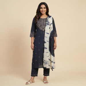 Roman Silk Embroidered Set with Dual-Shade Dupatta