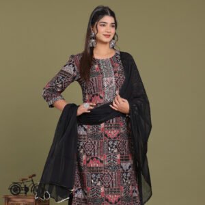 Multicolor Embroidered Set with Signature Black Veil