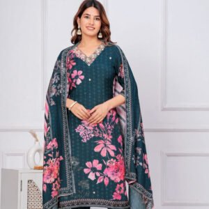 Refreshing Green Muslin Set with Pink Florals