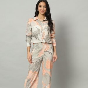 Abstract Print Cotton Shirt-Style Set
