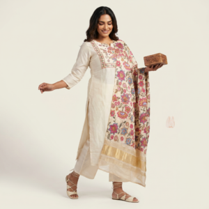 Russian Silk Kurti Set with Pure Gaji Silk Dupatta