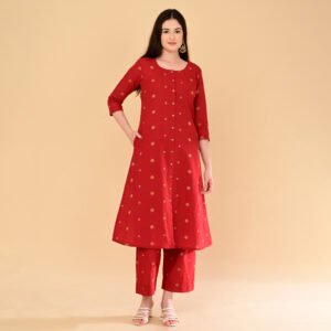 Crimson Red Handloom Kurti Set with Butta Motifs