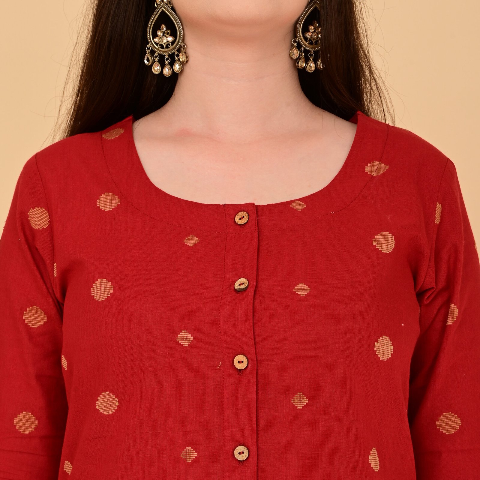 Crimson Red Handloom Kurti Set with Butta Motifs - Image 8