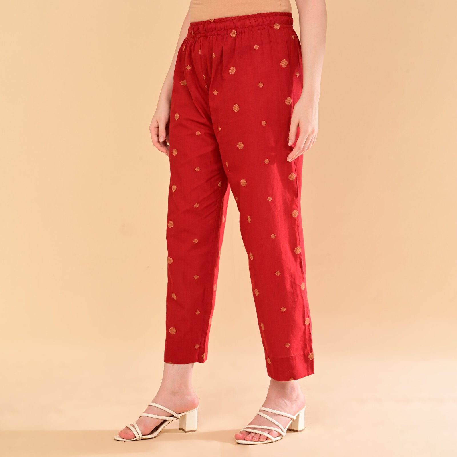 Crimson Red Handloom Kurti Set with Butta Motifs - Image 4