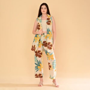Tropical Floral Cotton Flex 3-Piece Shrug & Trouser Set